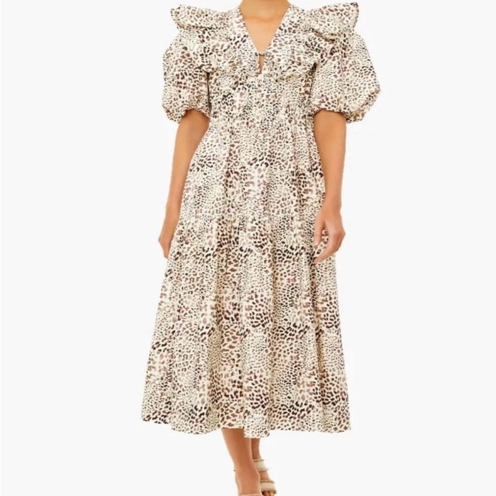 Sea Calla Cheetah Puff Sleeve Neck Dress Day size 2
